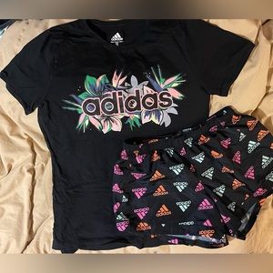 Girls Youth M/L Adidas athletic shorts & shirt. BNWOT